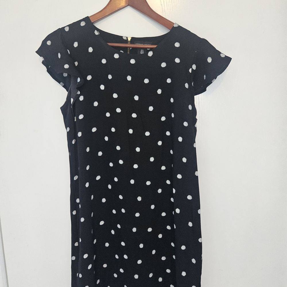 Adrienne Vittadini Black and White Sheath Dress with Flutter Cap Sleeves
